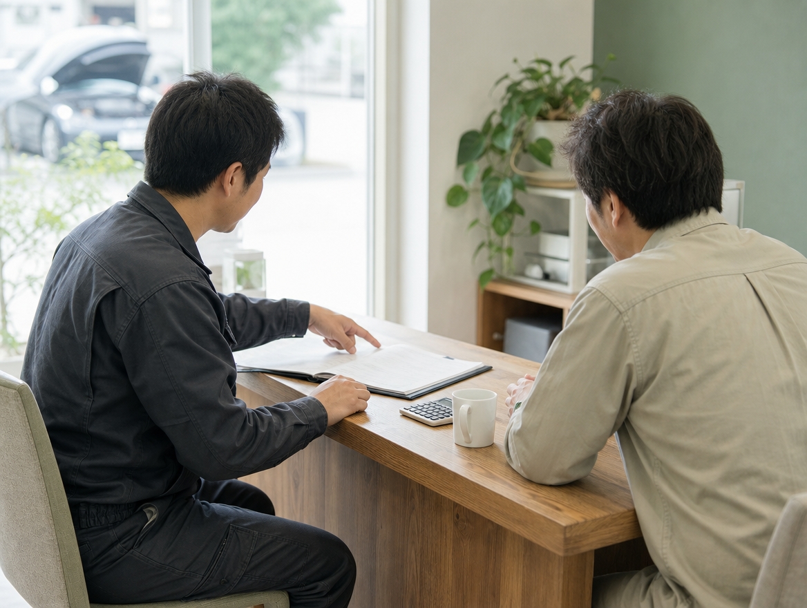 カウンターで保険の相談をしている様子